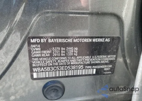 2014 BMW 535 Xi из США, поврежденный, VIN WBA5B3C53ED538195